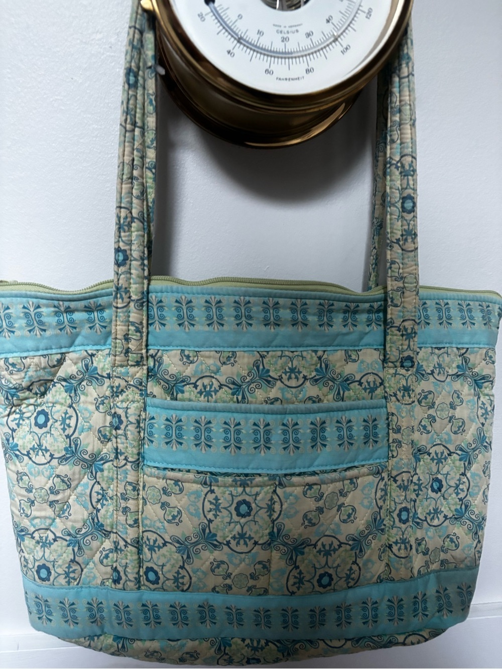 Quilted Floral Tote Bag in Aqua Blue - Women’s Everyday Tote
